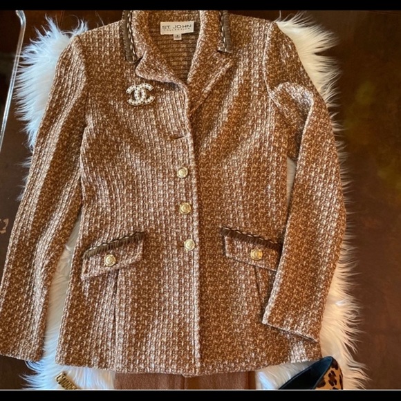 St John Couture Brown Tweed Knit Jacket & Pants Suit 2 Piece Set size 2 Mint - Picture 4 of 4